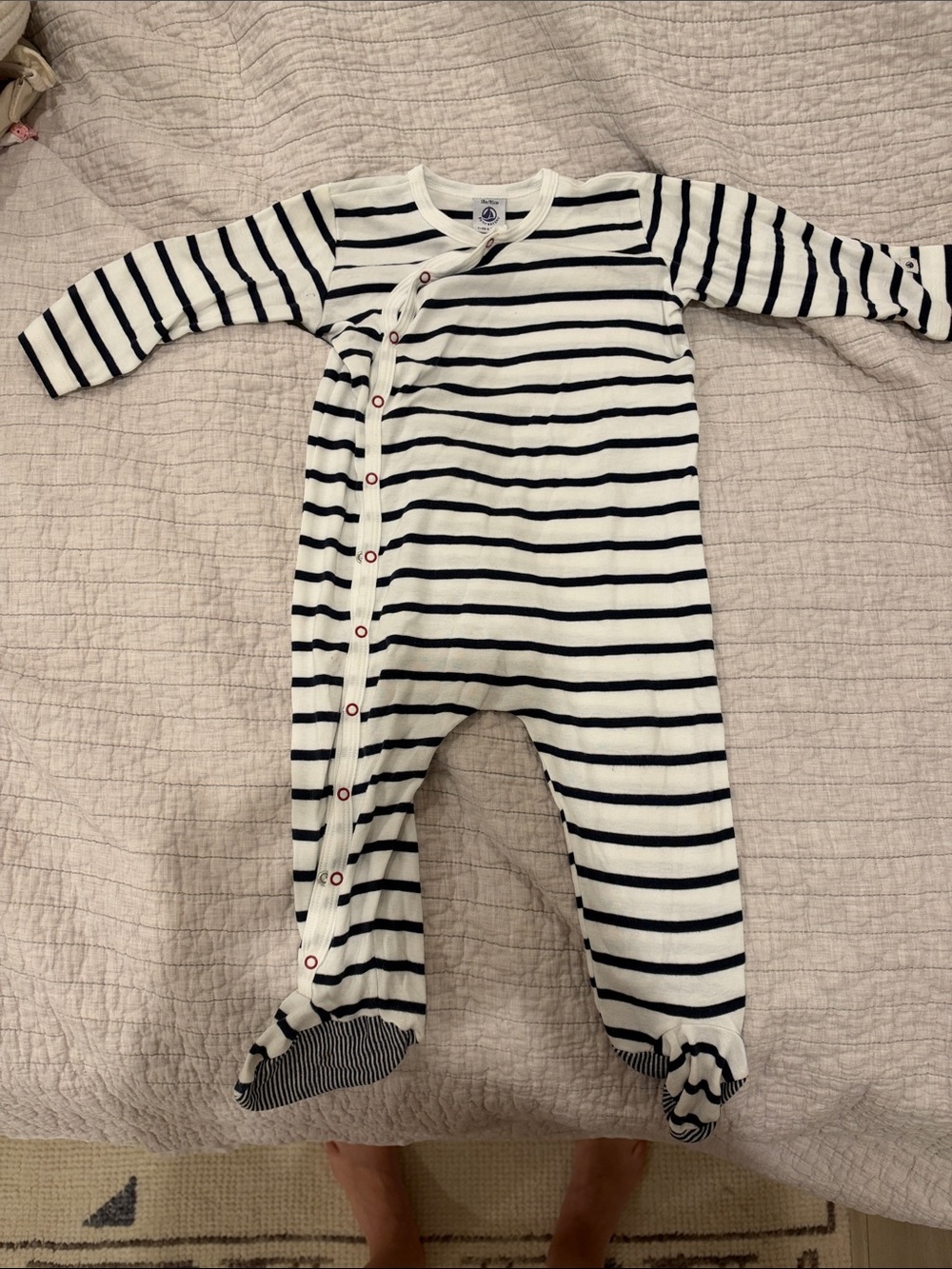 Petit Bateau Navy and White Striped Footed One-Piece